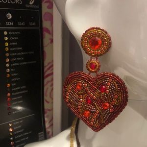 Vintage Designer Hand-beaded Large Heart Earrings-Boutique